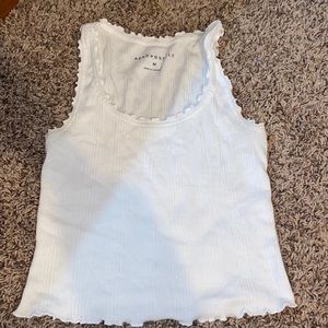 Aeropostale White Rib Knit Lettuce Trim Crop Tank